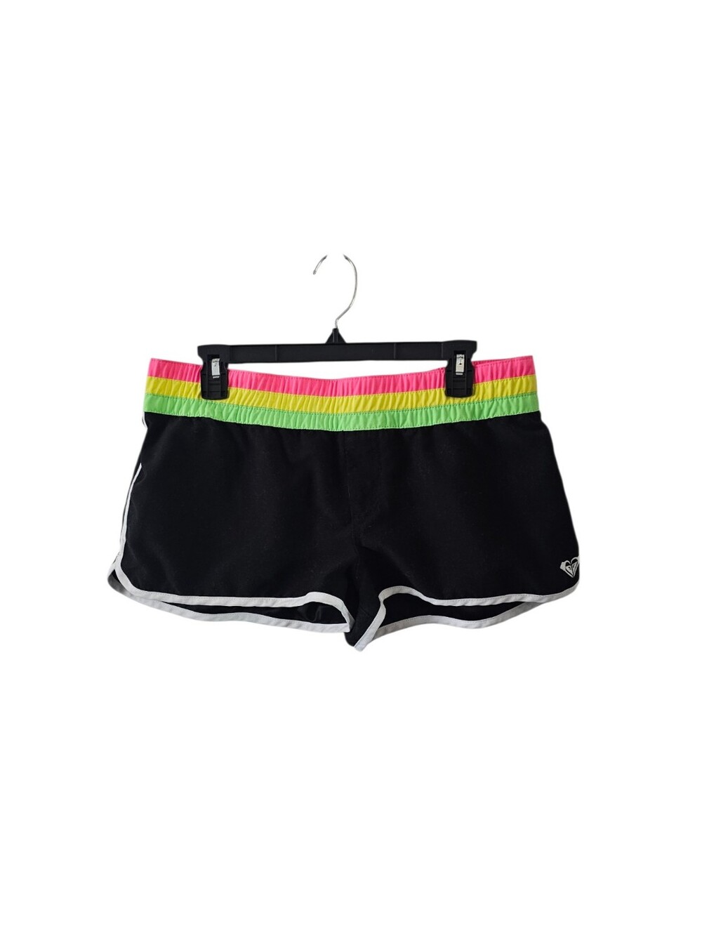 Roxy Black Neon Stripe Board Swim Beach Shorts Size 11 Pink Green Yellow